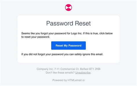 Password reset email .